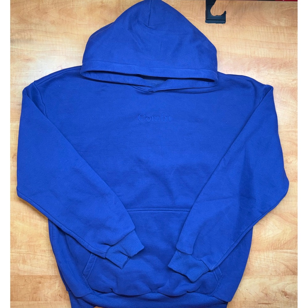 Comfrt Hoodie Royal Blue Embroidered Logo Heavyweight Fleece Pullover Large